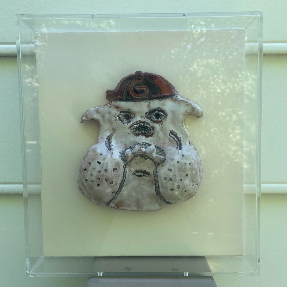 GA Bulldog figurine in acrylic box wall decor